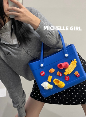 Michelle Girl2025新款欧美夏季卡通洞洞手提包沙滩收纳小方包