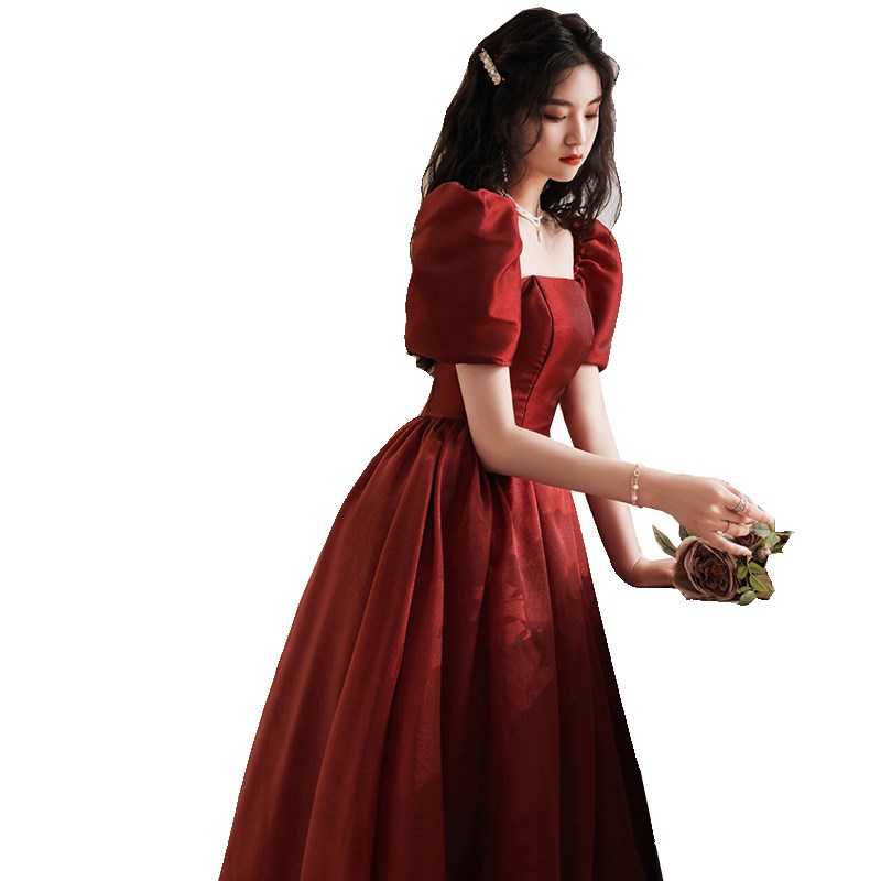 敬酒服新娘酒红色高级感结婚礼服礼服/晚装
