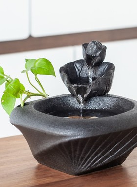 陶瓷流水器中式装饰摆件桌面招财玄关客厅办公室水景鱼缸喷泉礼品