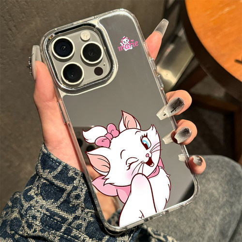 玛丽猫iPhone17手机壳好看16promax镜面14pro女款适用苹果15华为pura80卡通可爱ip13补妆镜子高档电镀硬防摔
