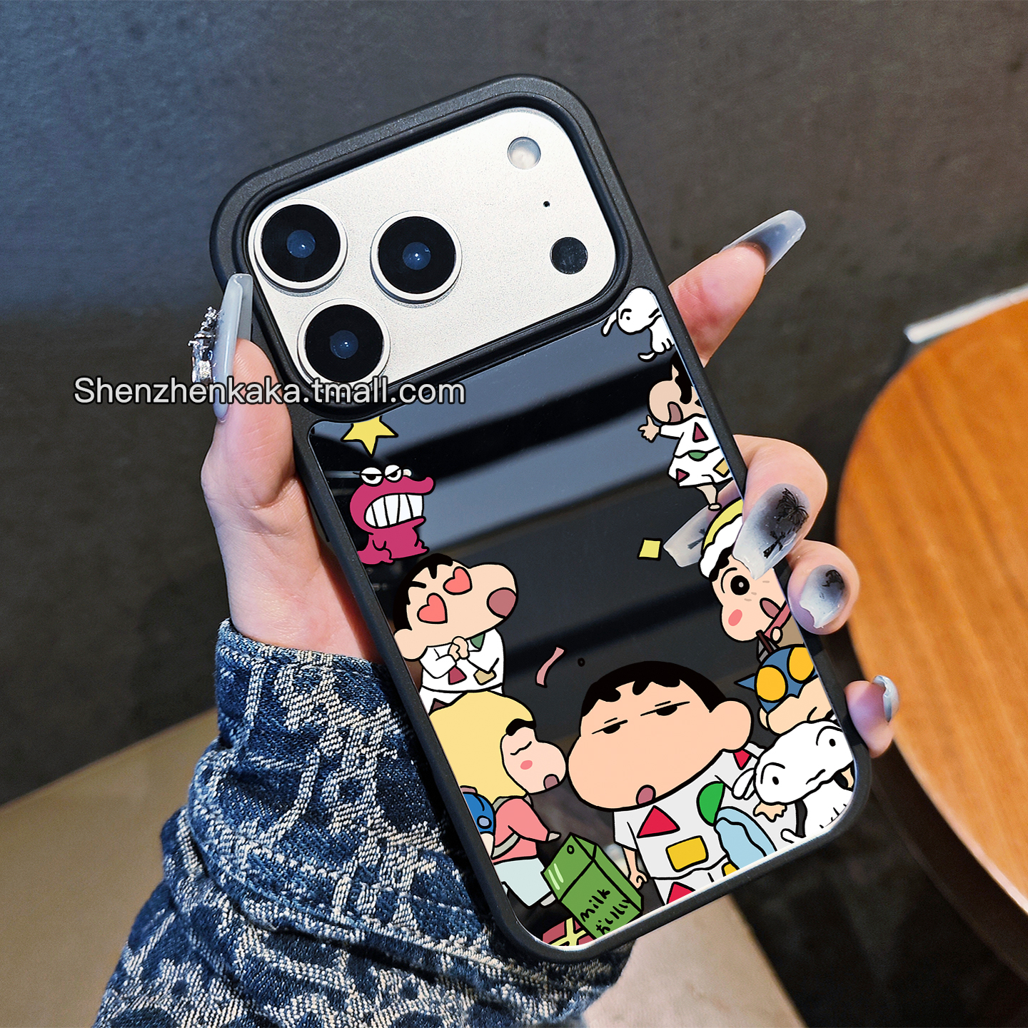 带镜子蜡笔小新17promax手机壳Magsafe磁吸适用iphone16日韩卡通15plus小众可爱女款苹果13好看14promax防摔