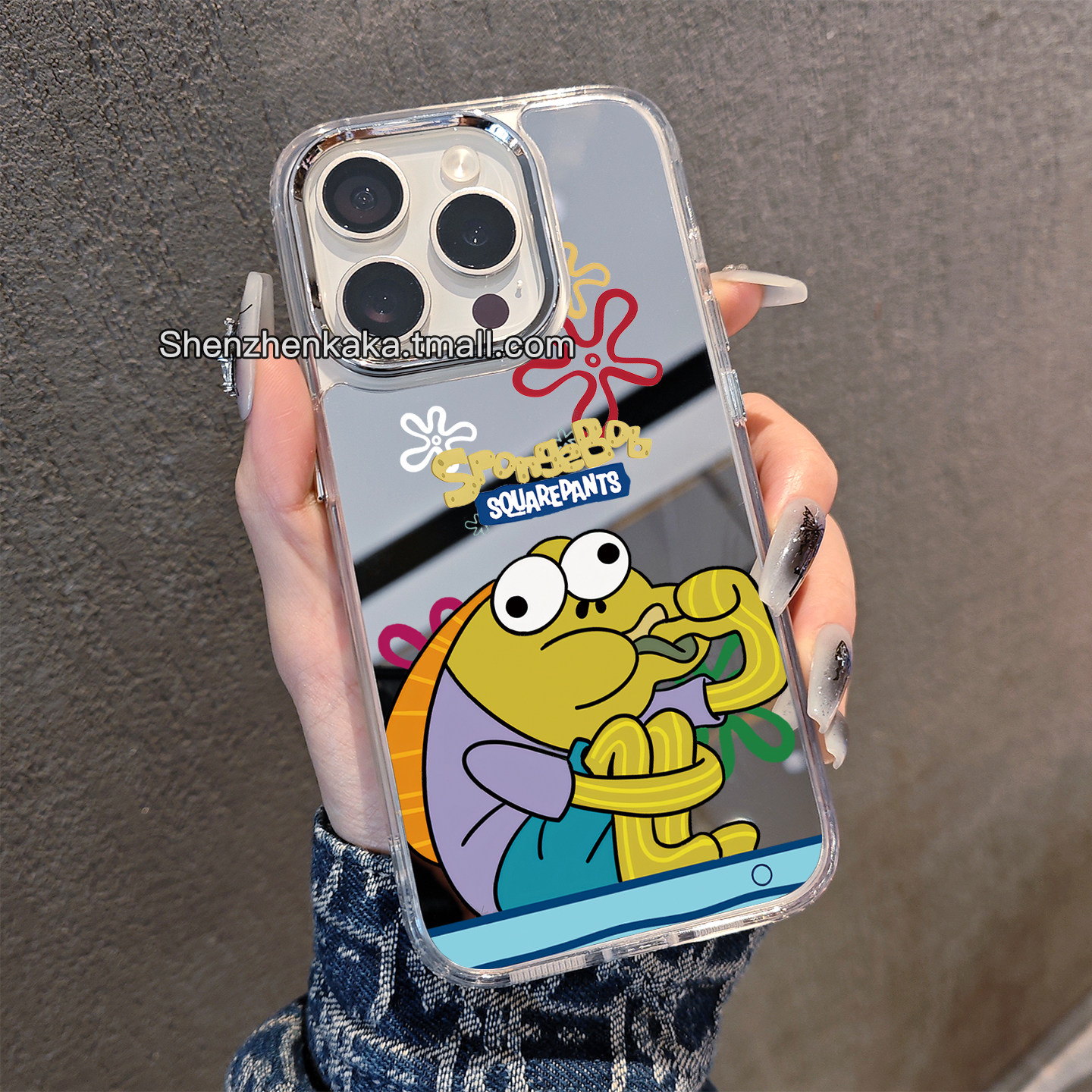 比奇堡丑鱼iphone16手机壳镜面vivix200/s50适用小米17搞怪可爱oppofindx9华为pura80潮玩周边nova14苹果13女