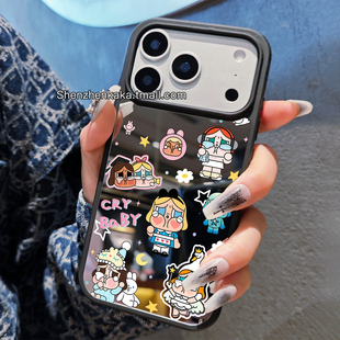 crybaby哭娃新款 17promax手机壳镜面Magsafe磁吸适用iphone16高级感女15plus小众好看苹果13潮玩周边14promax