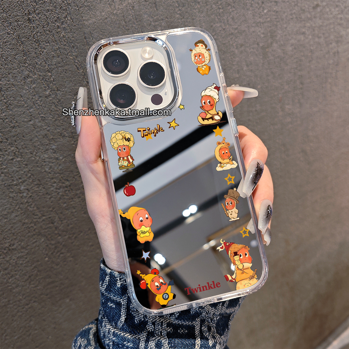 带镜子苹果17适用16promax星星人手机壳小米15华为pura80可爱mate70简约高级opporeno14卡通小众女款vivox200