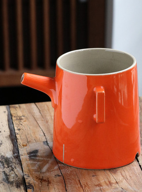 粗陶路宝釉橙色中式创意手抓茶海陶瓷精致分茶器纯色复古风公道杯