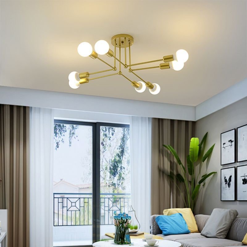 北欧创意铁艺吸顶灯6头8头卧室灯简易铁杆吊顶现代简约客厅书房灯