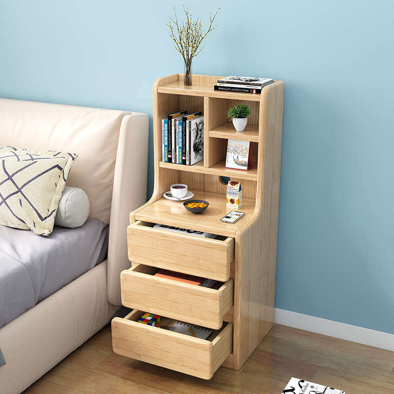 实木床头柜加高超窄小型简约床边柜迷你家用带书架储物收纳小柜子,住宅家具,智能床头柜,淘宝优惠券,粉丝福利购,淘宝优惠卷