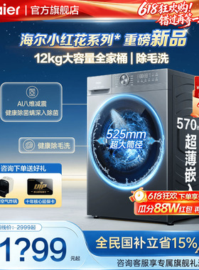 海尔滚筒洗衣机超薄12公斤超大容量家用全自动除菌52D1官方旗舰店
