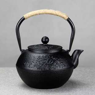 风1.2L牡丹带茶滤煮水泡茶手工铸铁壶家用养生茶壶水壶铁茶壶 日式