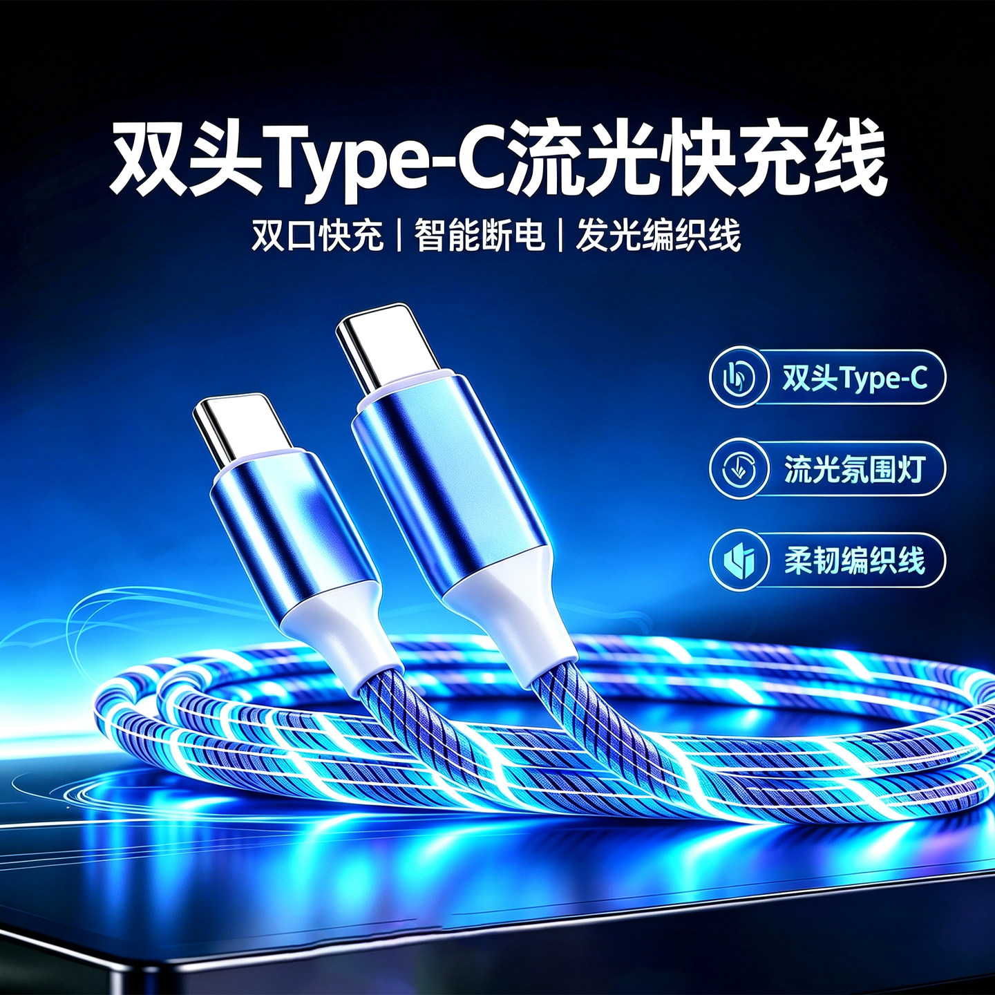 双头Type-C金属流光快充数据线