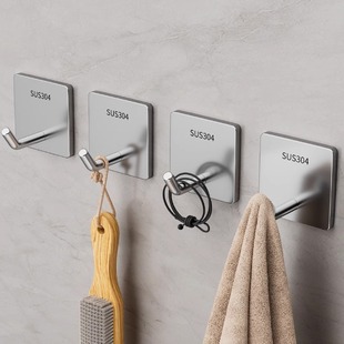 304不锈钢挂钩强力粘胶免打孔无痕粘钩承重厨房浴室门后贴墙壁上