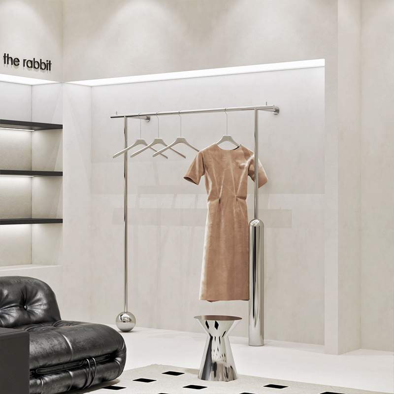 服装店展示架落地式童装店不锈钢银色上墙挂衣杆女装店货架陈列架