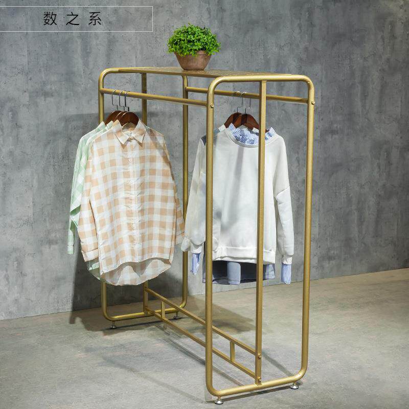 落地式衣架展示架男女童装店金色挂衣服货架服装店双排中岛架双杠
