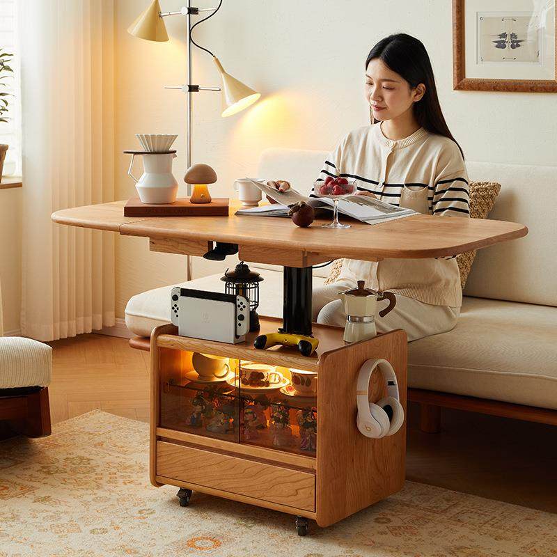 YD日式实木茶桌升降茶几餐桌两用折叠伸缩樱桃木可移动茶几推车,畜牧/养殖物资,畜牧/养殖器械,淘宝优惠券,粉丝福利购,淘宝优惠卷