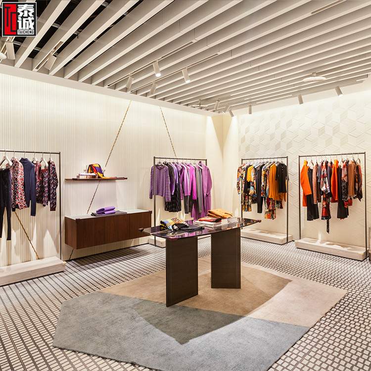 女装店展示架古铜色落地衣服架靠墙衣服展示道具架服装店中岛展架