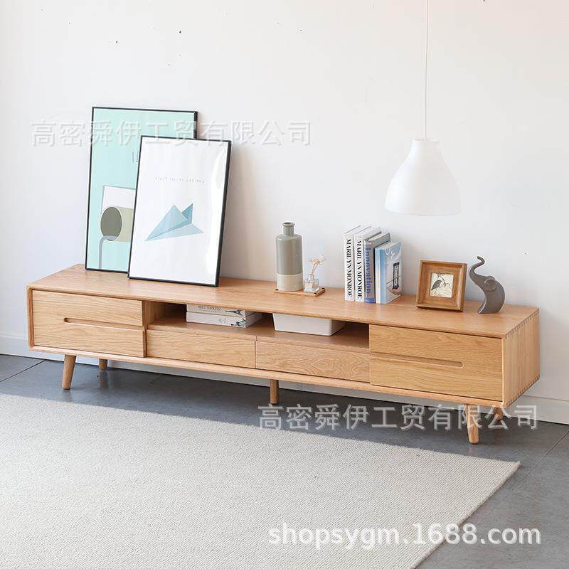 舜伊北欧实木电视柜简约现代推拉门红橡木视听柜小户型客厅家具