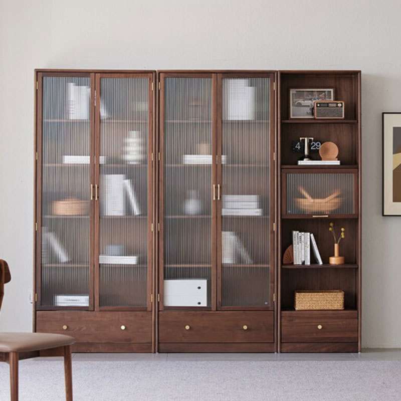 全实木书柜现代轻简约黑胡桃木储物柜北欧书房组合柜书橱展示柜
