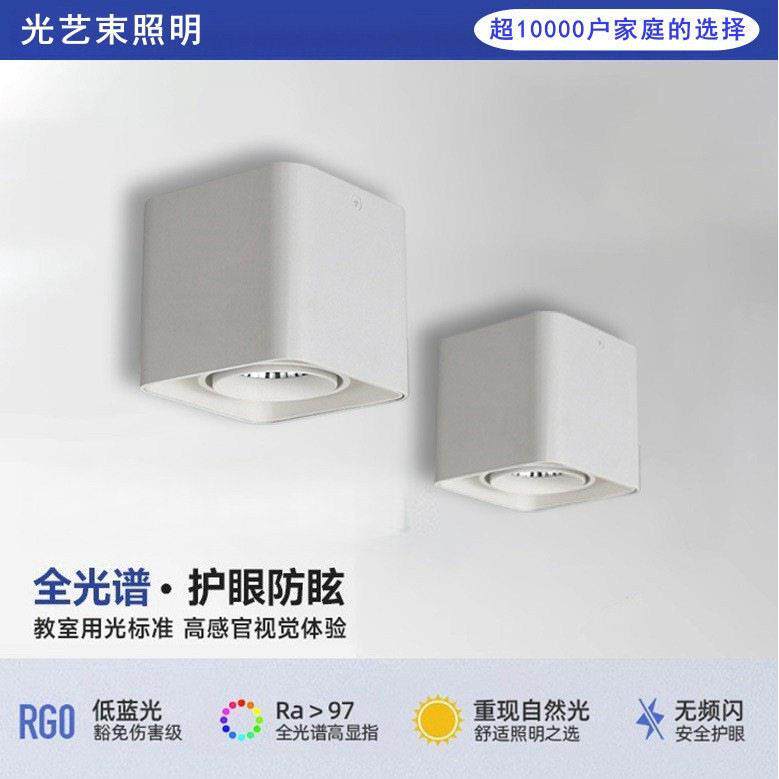 明装led射灯白色方形筒灯可调角度双头家用卧室防眩智能斗胆灯