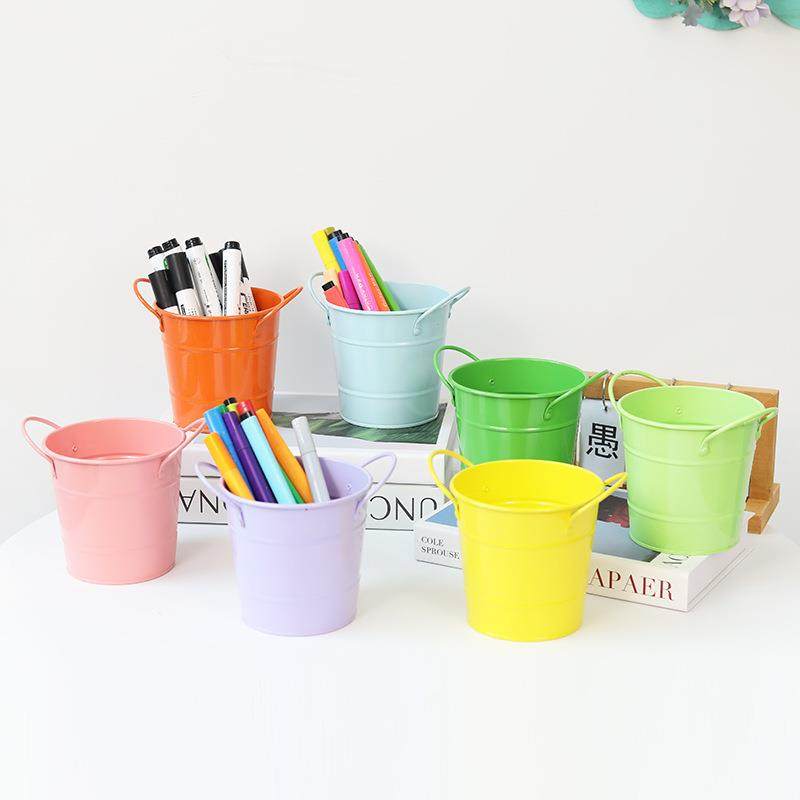 糖果色迷你铁皮提桶金属小铁桶桌面创意装饰收纳桶多肉植物小花盆