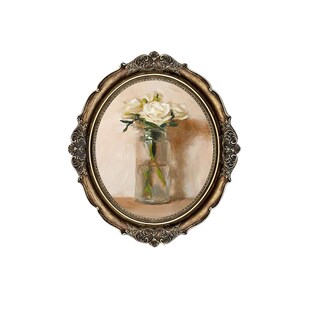 法式 饰画复古雕花椭圆形挂画卧室床头背景墙壁画客厅仿油画 轻奢装