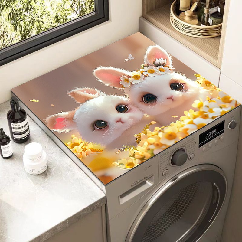 滚筒洗衣机盖垫台面保护垫萌趣动物防水防尘罩冰箱盖布床头柜垫子