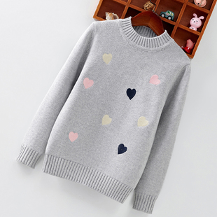 女童毛衣圆领纯棉秋冬针织衫套头中大童打底衫加绒加厚低领休闲