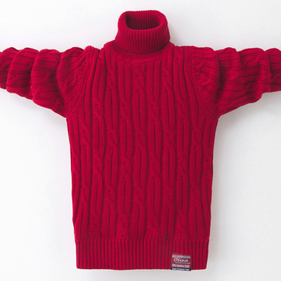 儿童毛衣高领春秋款2021男童女童加绒加厚打底衫白色套头针织衫