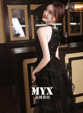 黑色小晚礼服女轻婚纱宴会高端气质亮片轻奢小众名媛高级感连衣裙