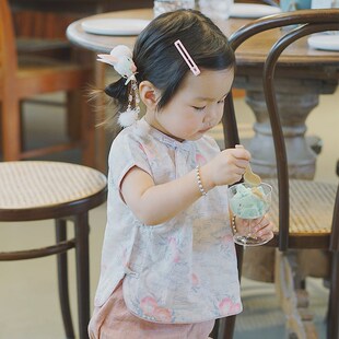 小野商店 夏季超薄小仙桃传统手工艺女童小旗袍上衣