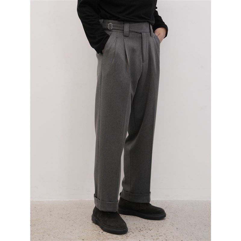 何青菜/24x008 意式半廓尔格阔腿调性西裤男士直筒免熨双褶长西裤,男装,西裤,淘宝优惠券,粉丝福利购,淘宝优惠卷