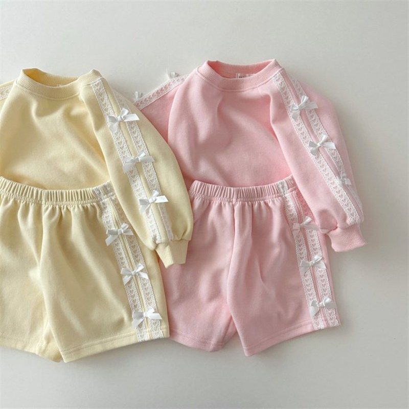 韩国童装秋季24新品女童套装棉质蕾丝蝴蝶结公主甜美中小童两件套,童装/婴儿装/亲子装,套装,淘宝优惠券,粉丝福利购,淘宝优惠卷