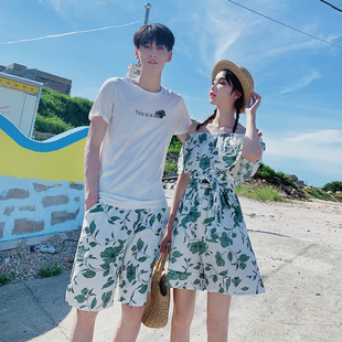 女连衣裙裤 沙滩情侣装 T恤套装 三亚旅游度假海边男短袖 2020新夏季