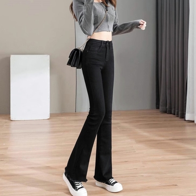 不掉色微喇叭牛仔裤七八九分长裤