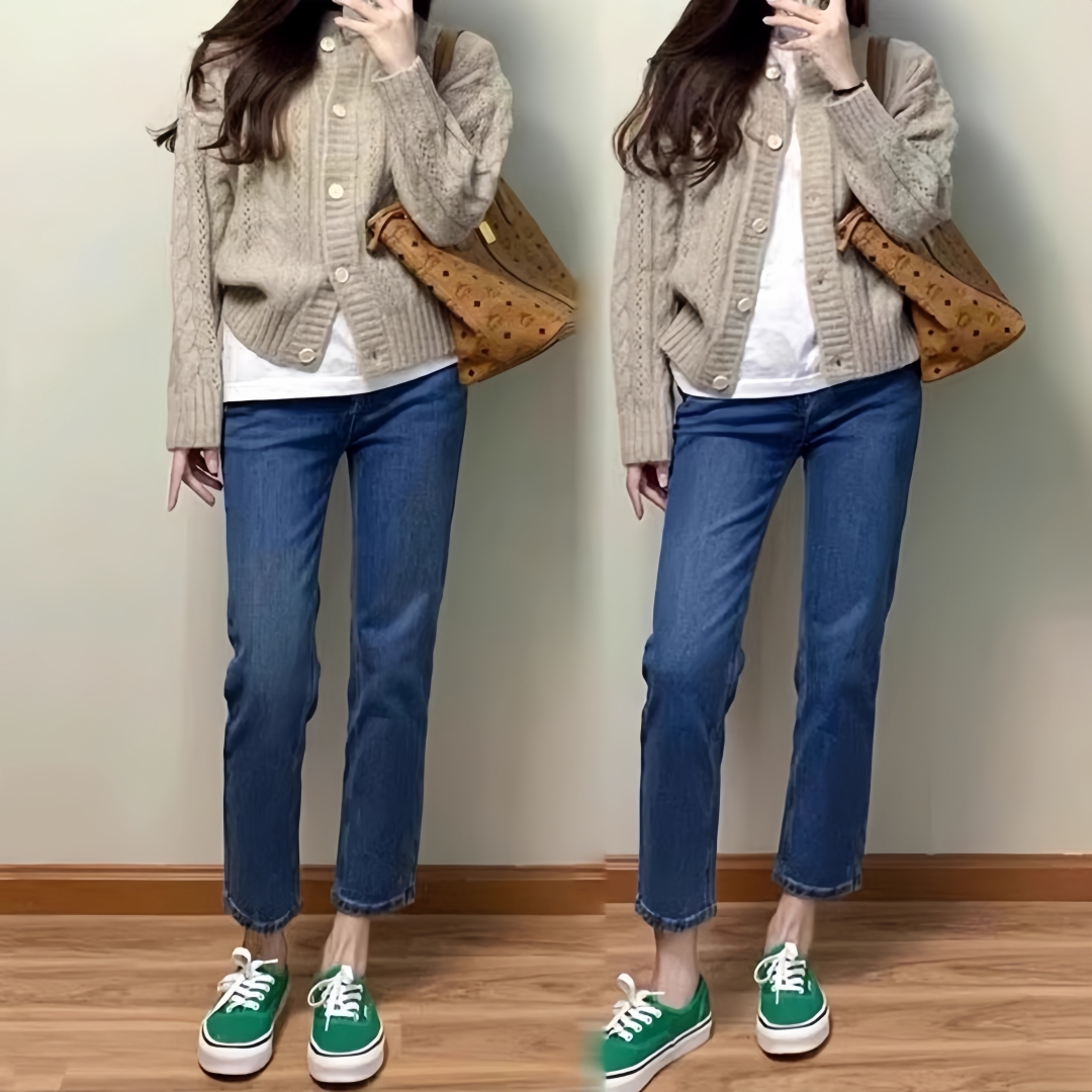 不掉色直筒牛仔裤女八九分烟管裤