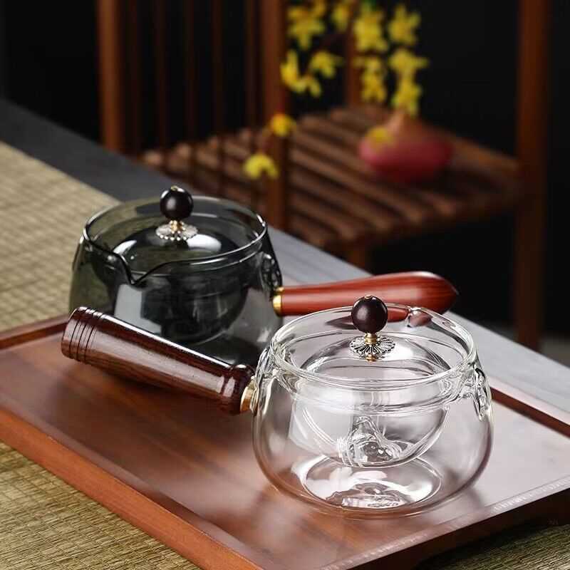 木把逍遥壶高硼硅玻璃青柑壶玻璃煮茶壶旋转茶壶电陶炉公道杯茶具