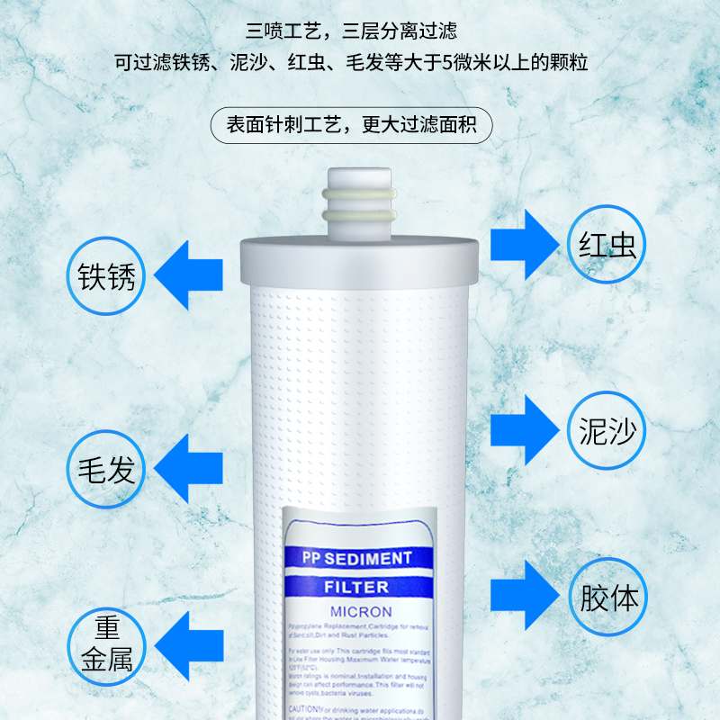 10寸三级前置滤芯套装家用净水器插入式PP棉UDF/CTO颗粒炭棒组合
