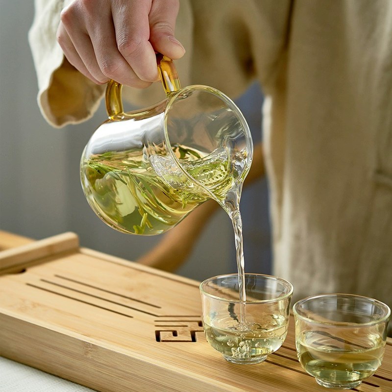 北大史玻璃公道杯家用大号茶漏一体分茶器加厚带把耐热月牙公杯