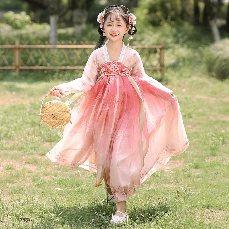 中秋节汉服女童春秋2024新款古风连衣裙女孩国风唐装秋季儿童古装
