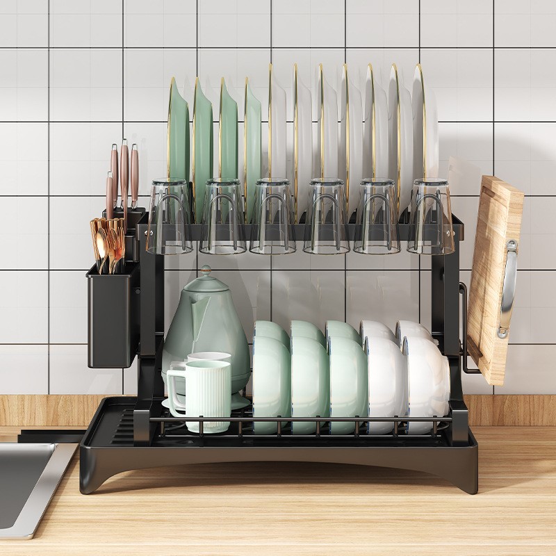 厨房置物架2层碗碟收纳架沥水架家用多功能放碗架碗筷水杯收纳架