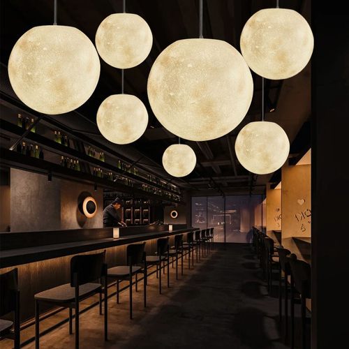 创意圆球星球灯服装店铺橱窗月球灯吊灯北欧网红餐厅球形月亮灯
