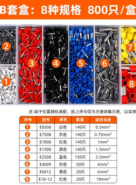 VE端子便携盒装套装组合欧式冷压接线端子预绝缘VE型管空心针管