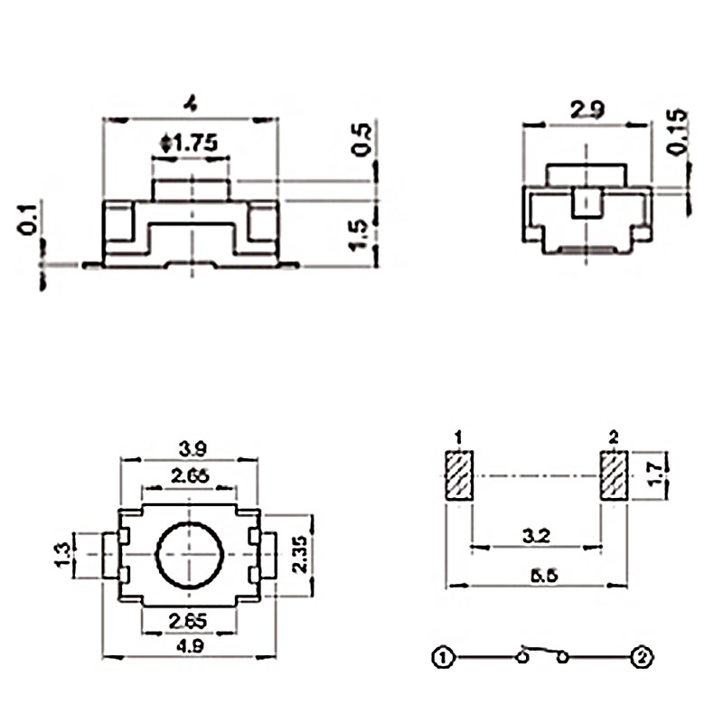 编带 小龟轻触开关 3*4*2.0MM 微动开关微型按键开关 贴片2脚无柱