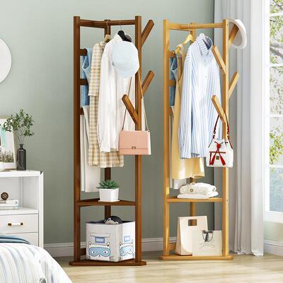 家用室内卧室小型多功能置物架实木挂衣架衣帽架落地挂包架衣帽架
