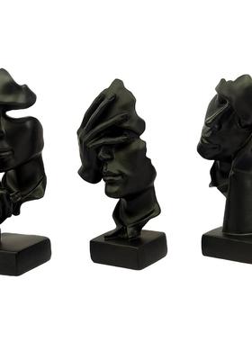 现代简约创意不听不看不说摆件客厅酒柜办公室装饰抽象树脂工艺品