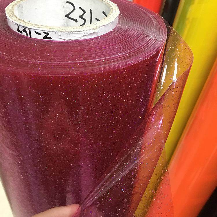 厂家直销有色透明PVC闪粉超透薄膜 金葱透明膜装饰箱包盒材料薄膜