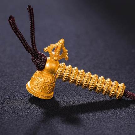 S925纯银镀金计数器铃杵雕花手链108手串西藏式可手按拨吊坠