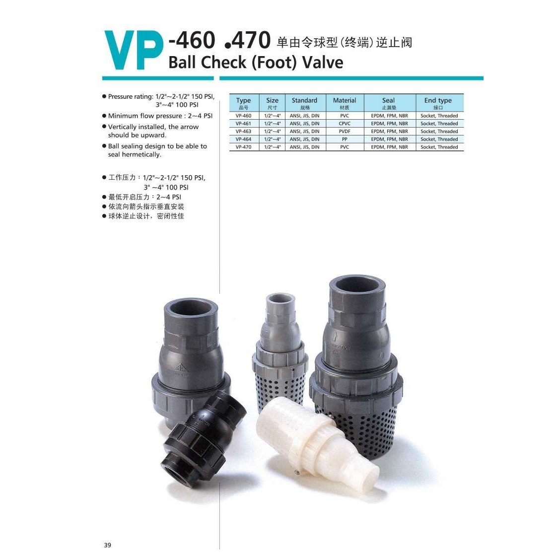 台湾环琪UPVC/CPVC单由令/双由令止回阀单由令底阀逆止阀隔膜阀