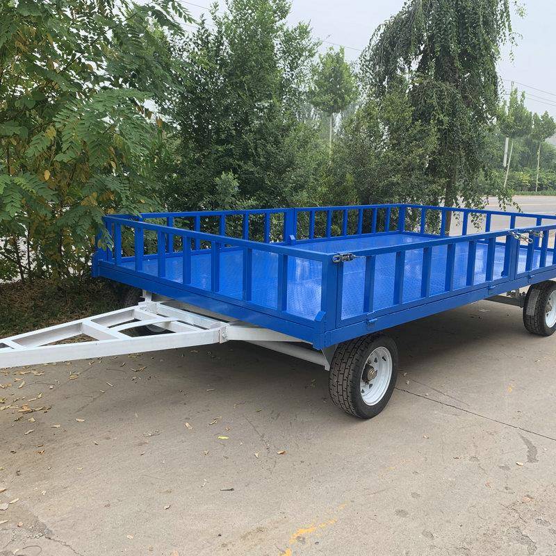 重型围栏平板挂车四轮栏杆式货物运输车厂区物料周转拖车