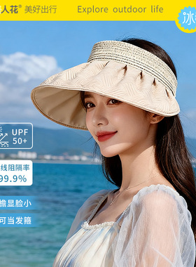 热人花夏季遮阳户外出游空顶帽时尚防紫外线太阳帽可当发箍51859