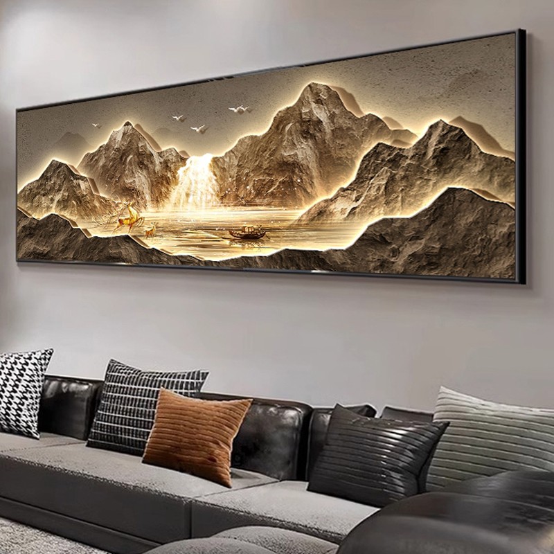 流水生财客厅装饰画高档办公室茶室山水画壁画大气沙发背景墙挂画